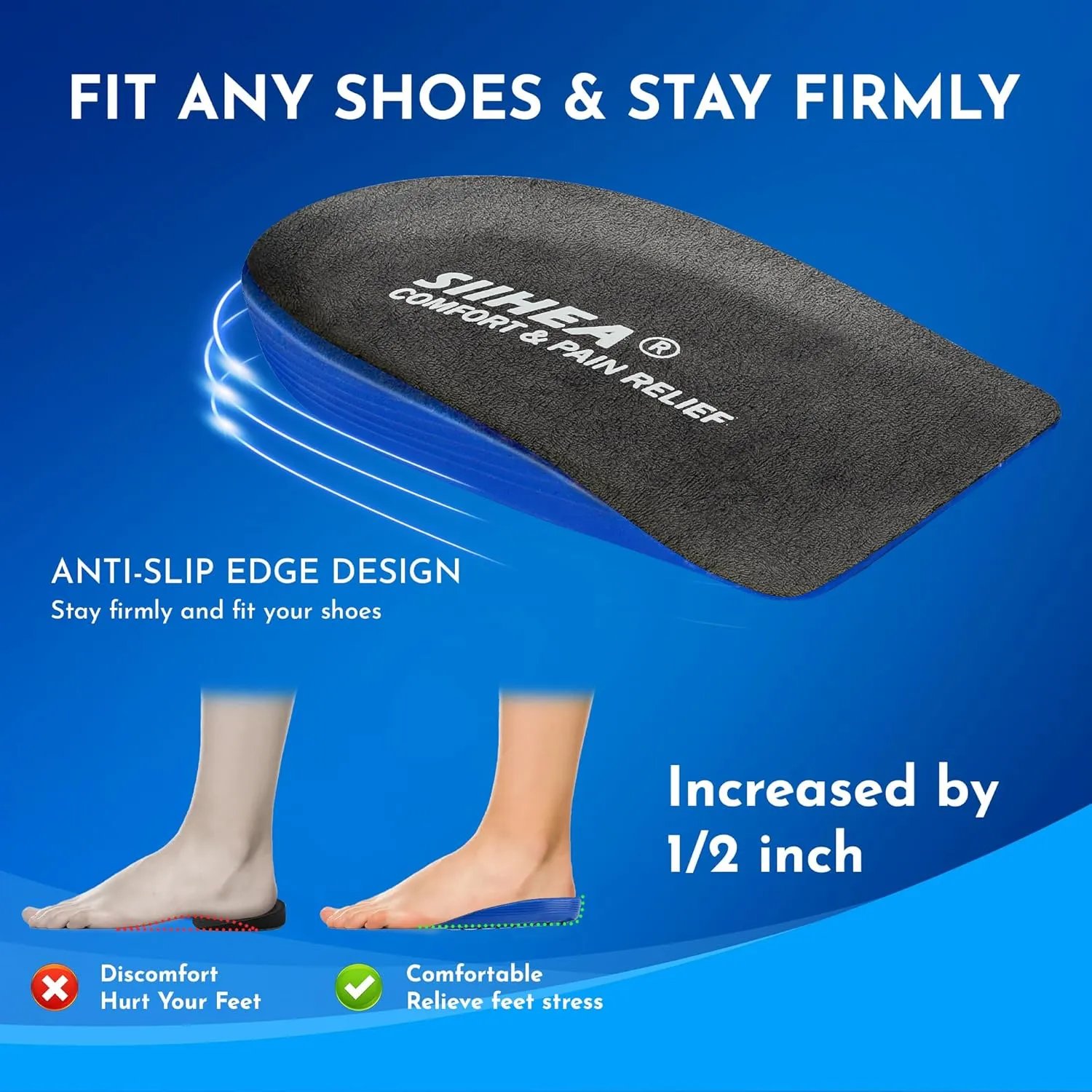 1/2 inch Heel Pads Cushions for Shock Absorption, Heel Lifts Inserts Supports for Plantar Fasciitis, Spur Relief, Shoe Lifts Cups for Achilles Tendonitis, Height Increase (Large)
