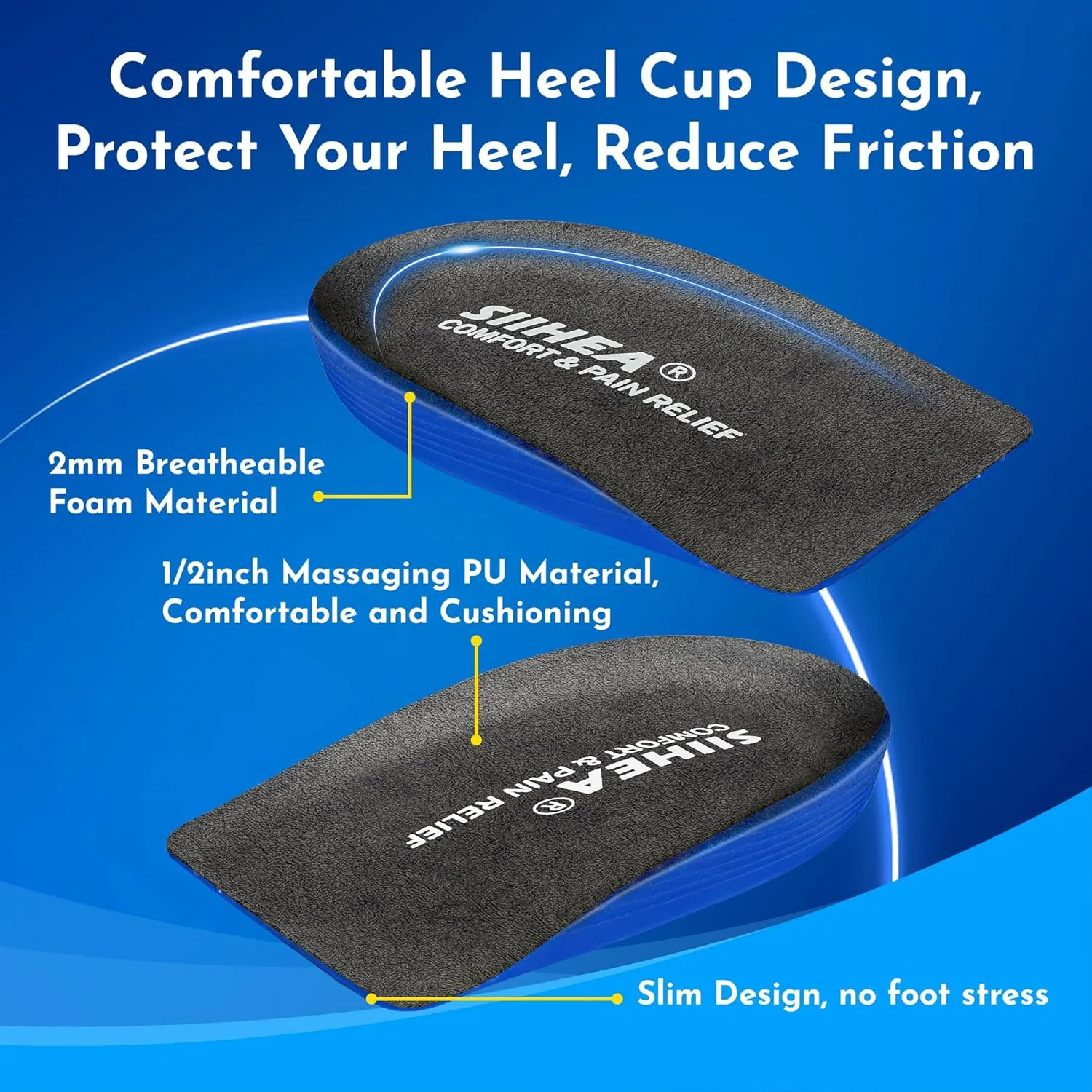 1/2 inch Heel Pads Cushions for Shock Absorption, Heel Lifts Inserts Supports for Plantar Fasciitis, Spur Relief, Shoe Lifts Cups for Achilles Tendonitis, Height Increase (Large)