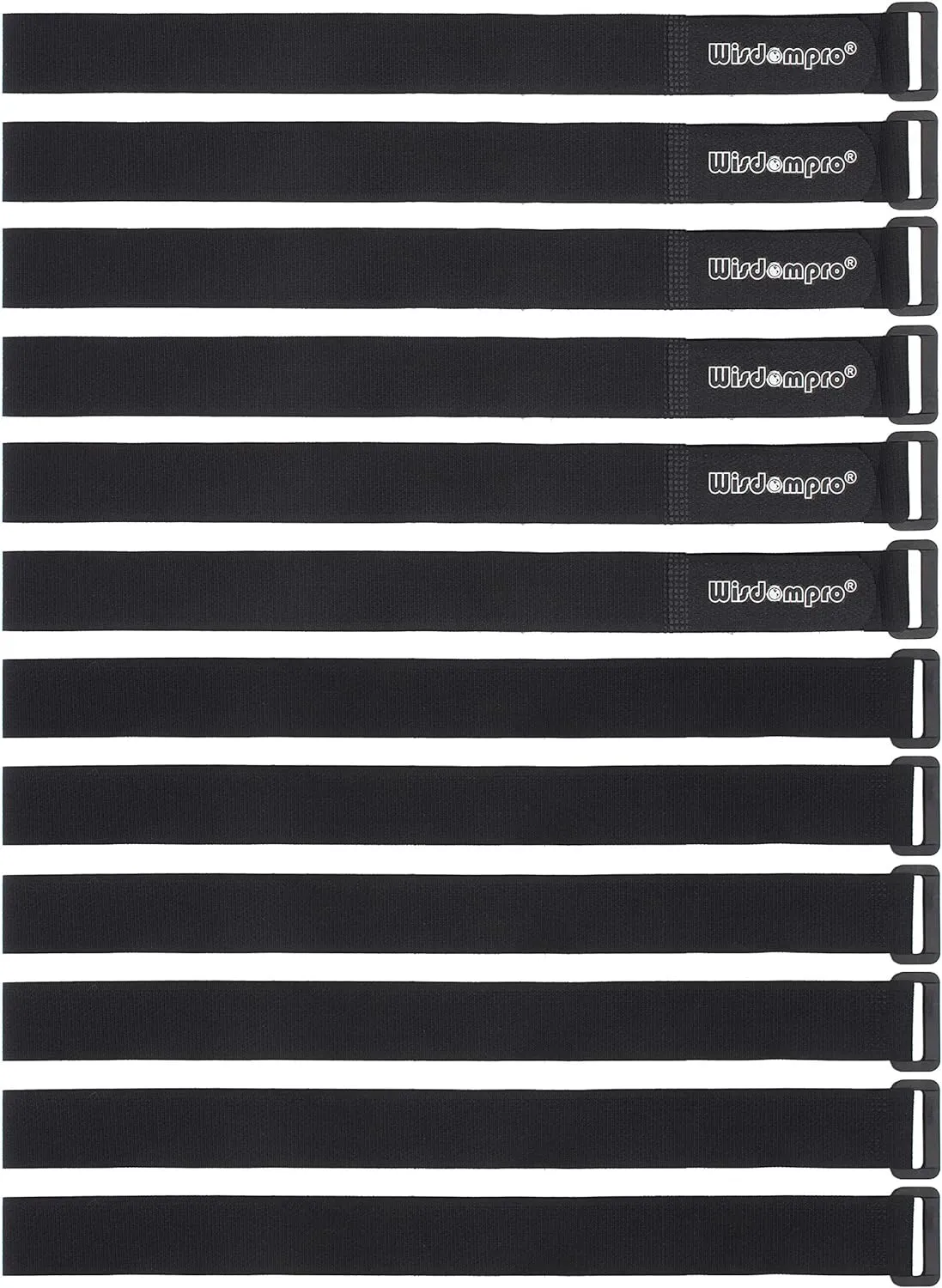 12 Pack 1 x 24 Inches Hook and Loop Reusable Fastening Cable Tie Down Straps by Wisdompro - Reusable, Durable Functional Cinch Strap to Keep Your Home, Office, Workspace from Tangled Messes of Cords
