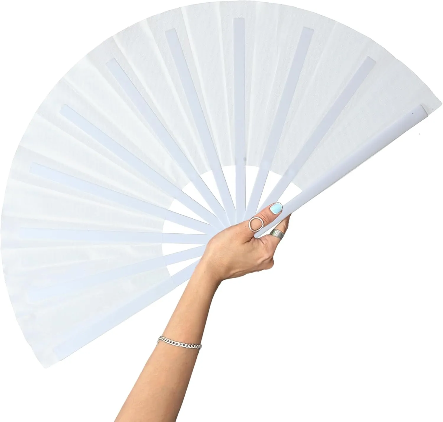 13inch Large Rave Fan Popping Fan Clacking Fans for Line Dancing,Hand Fans for Women Foldable,Boots on The Ground Fan,Portable for Outdoor,Wedding,Party,Decoration(White, 1 Pack)