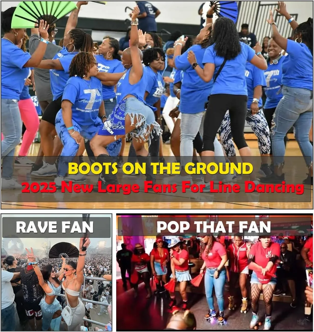 13inch Large Rave Fan Popping Fan Clacking Fans for Line Dancing,Hand Fans for Women Foldable,Boots on The Ground Fan,Portable for Outdoor,Wedding,Party,Decoration(White, 1 Pack)