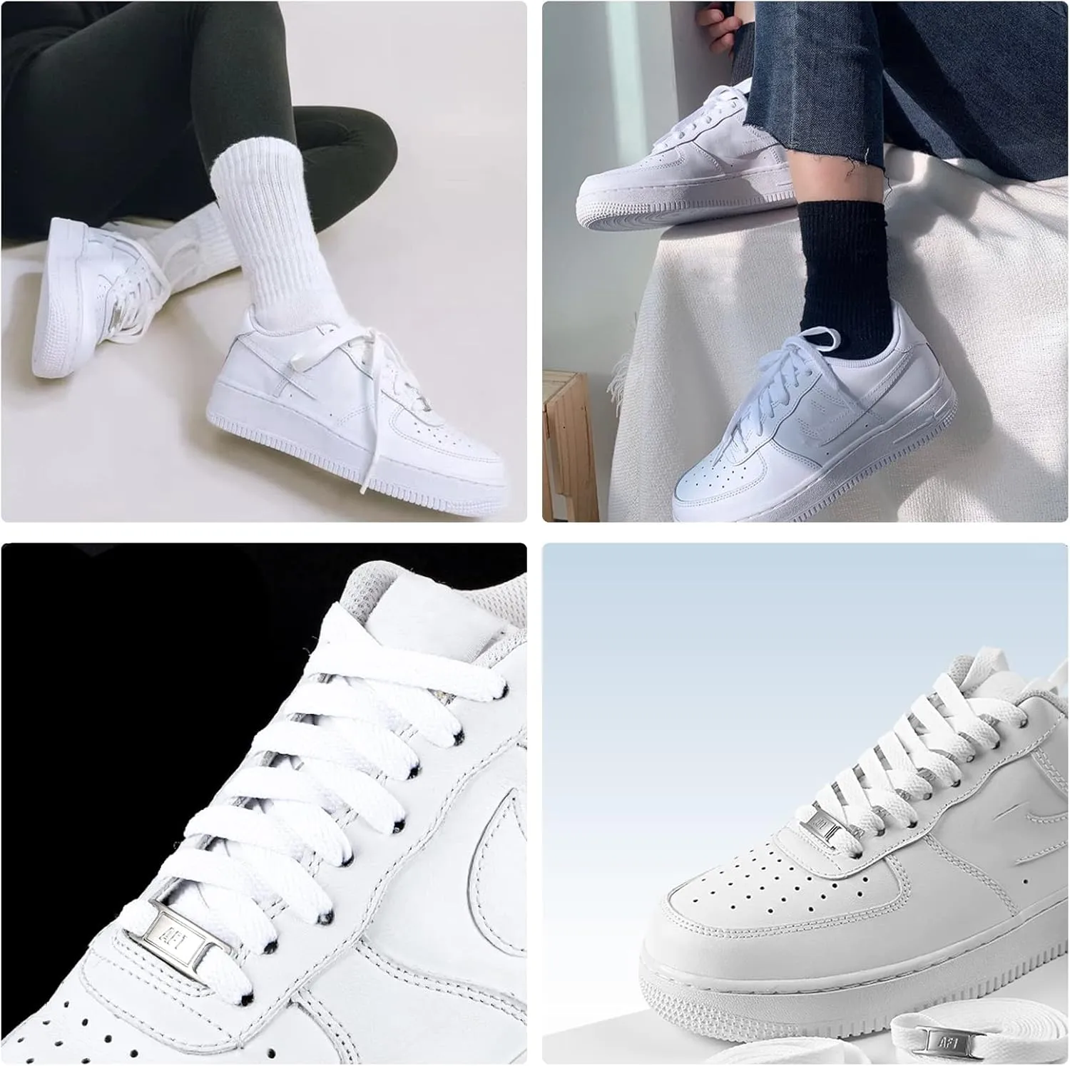 2 Pair Flat Shoelaces 36"-72" Length Replacement Laces for Air Force 1,with 2 Pair Shoe Lace Charms for AF1 Sneaker