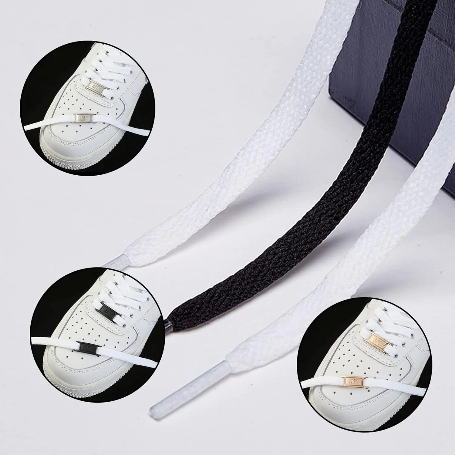 2 Pair Flat Shoelaces 36"-72" Length Replacement Laces for Air Force 1,with 2 Pair Shoe Lace Charms for AF1 Sneaker