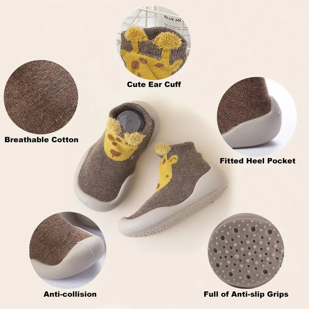 2 Pairs Baby Sock Shoes Toddler Infant Non Slip Soft Rubber Sole Slippers First Walking Shoes for Baby Boys Girls
