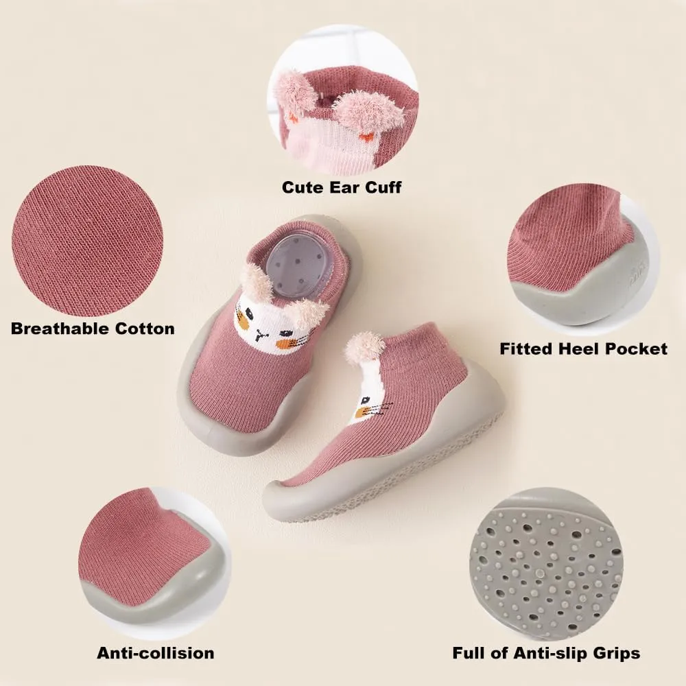2 Pairs Baby Sock Shoes Toddler Infant Non Slip Soft Rubber Sole Slippers First Walking Shoes for Baby Boys Girls