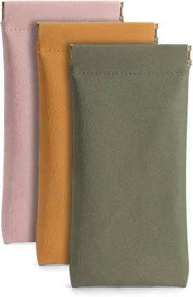 3 Pack Leather Eyeglasses Cases PU Soft Sunglasses Pouch Squeeze Top Portable Glasses Cases for Men Women