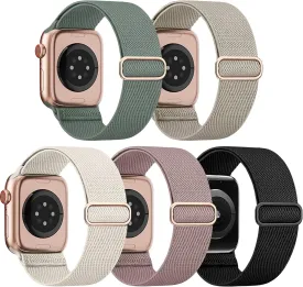 5 Pack Stretchy Solo Loop Compatible with Apple Watch Band 40mm 38mm 41mm 42mm 44mm 45mm 46mm 49mm Women Men,Sport Nylon Elastic Strap Braided Wristbands for iWatch Band All Series 1-10 Ultra SE