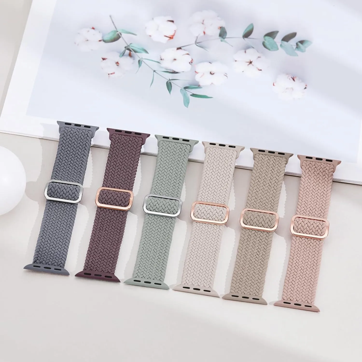 6 Pack Braided Stretchy Bands Compatible with Apple Watch Band 38mm 40mm 41mm 42mm 44mm 45mm 46mm 49mm Women Men, Adjustable Nylon Solo Loop Elastic Straps for iWatch Series 10 9 8 7 6 5 4 3 SE Ultra
