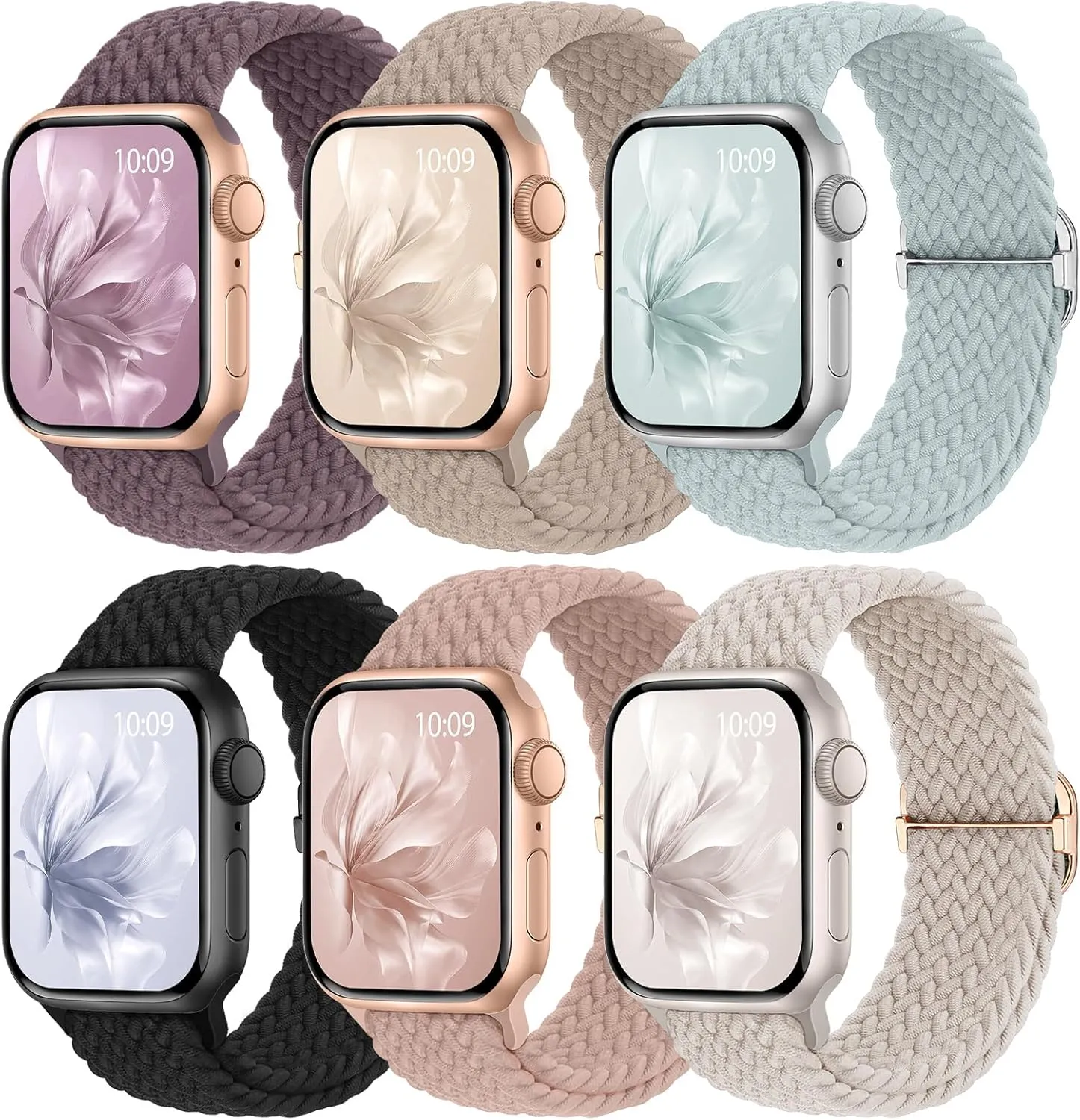 6 Pack Braided Stretchy Bands Compatible with Apple Watch Band 38mm 40mm 41mm 42mm 44mm 45mm 46mm 49mm Women Men, Adjustable Nylon Solo Loop Elastic Straps for iWatch Series 10 9 8 7 6 5 4 3 SE Ultra
