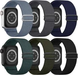 6 Pack Stretchy Solo Loop Compatible with Apple Watch Band 45mm 46mm 44mm 42mm 49mm 41mm 40mm 38mm Men Women, Braided Elastic Nylon Strap for iWatch Series 10 9 8 7 6 5 4 3 SE SE 2 Ultra Ultra 2