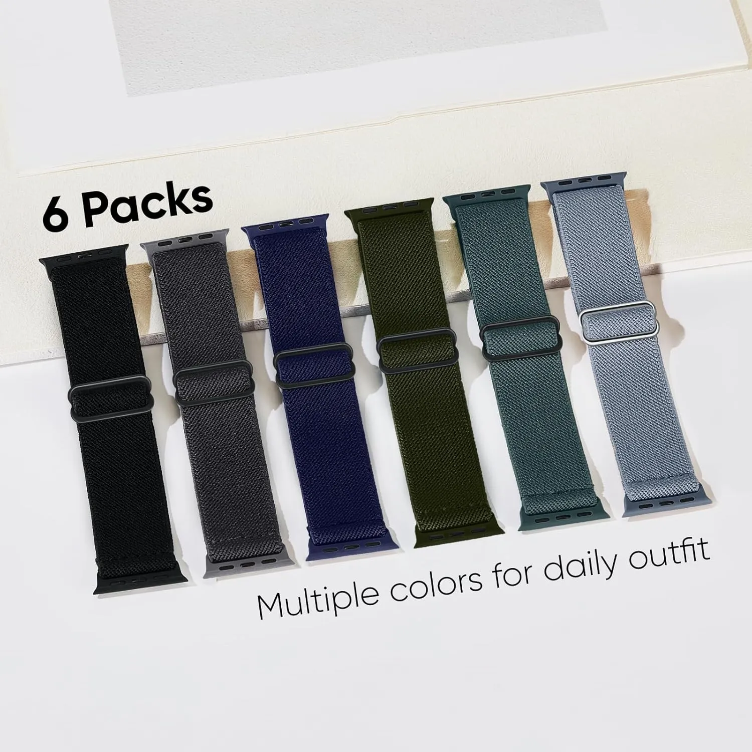 6 Pack Stretchy Solo Loop Compatible with Apple Watch Band 45mm 46mm 44mm 42mm 49mm 41mm 40mm 38mm Men Women, Braided Elastic Nylon Strap for iWatch Series 10 9 8 7 6 5 4 3 SE SE 2 Ultra Ultra 2
