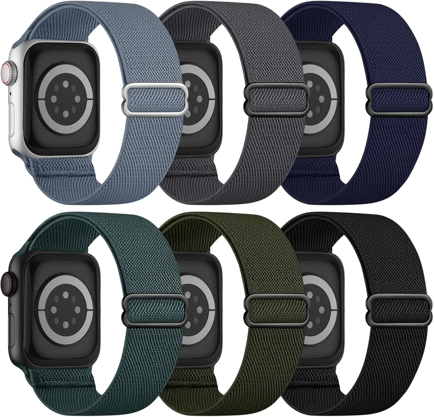 6 Pack Stretchy Solo Loop Compatible with Apple Watch Band 45mm 46mm 44mm 42mm 49mm 41mm 40mm 38mm Men Women, Braided Elastic Nylon Strap for iWatch Series 10 9 8 7 6 5 4 3 SE SE 2 Ultra Ultra 2