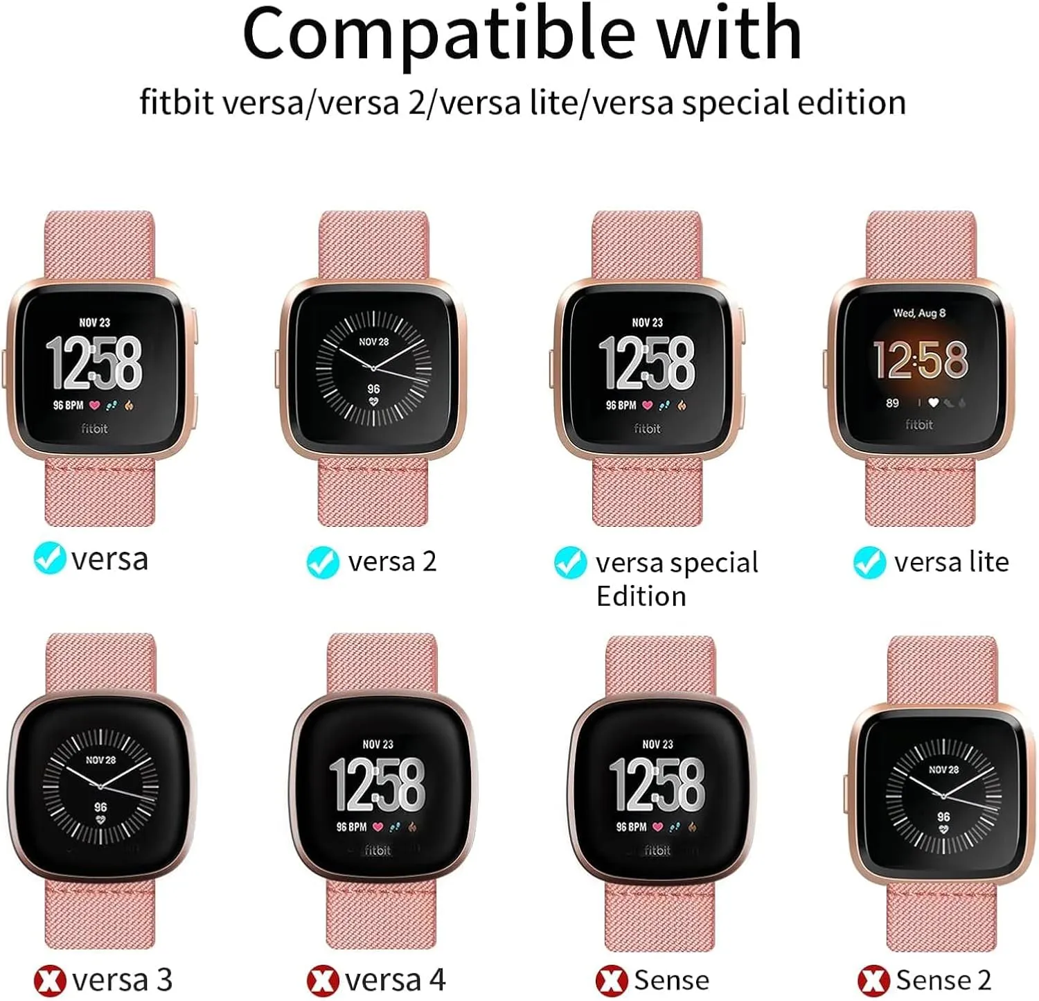 8 Pack Elastic Bands Compatible with Fitbit Versa, Adjustable Nylon Braided Strap Solo Loop Sport Replacement Wristband for Women & Men Smart Watch