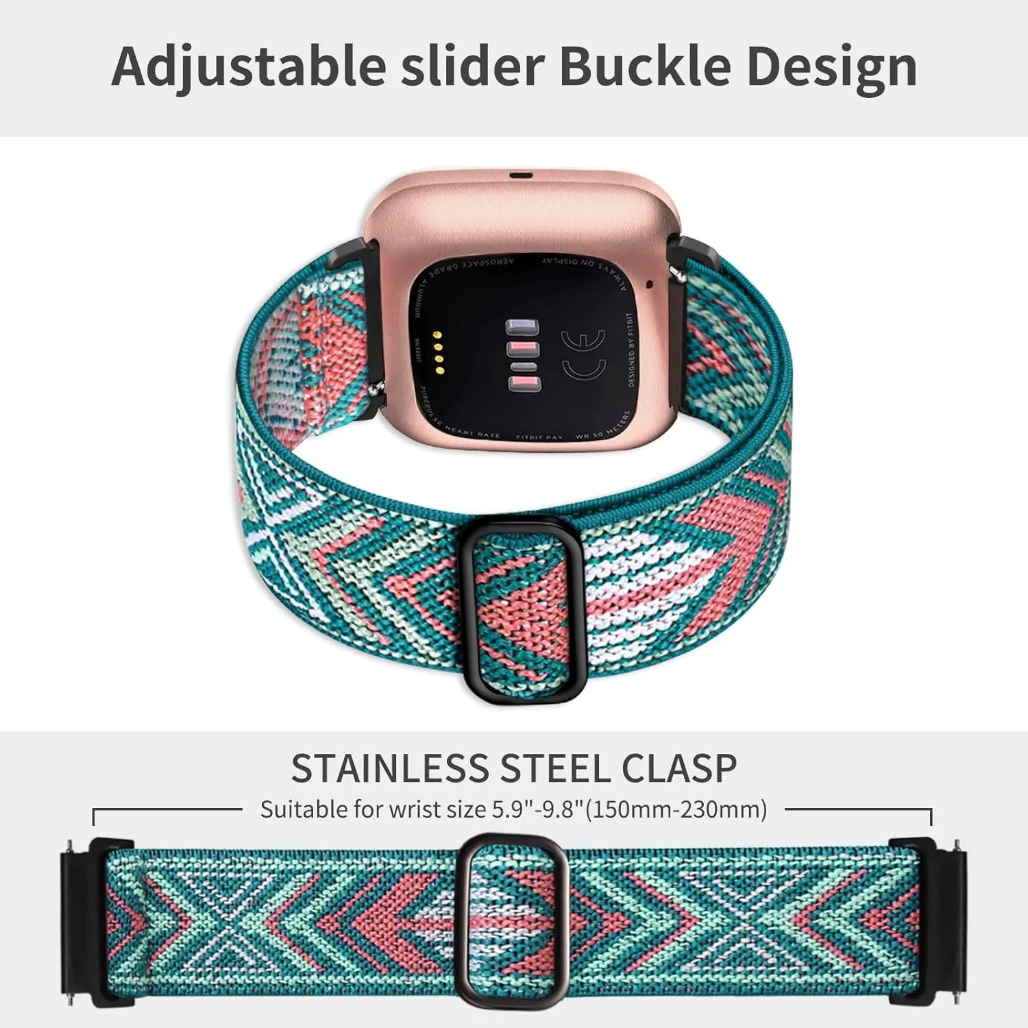 8 Pack Elastic Bands Compatible with Fitbit Versa, Adjustable Nylon Braided Strap Solo Loop Sport Replacement Wristband for Women & Men Smart Watch