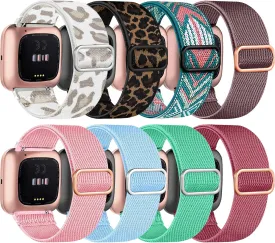 8 Pack Elastic Bands Compatible with Fitbit Versa, Adjustable Nylon Braided Strap Solo Loop Sport Replacement Wristband for Women & Men Smart Watch