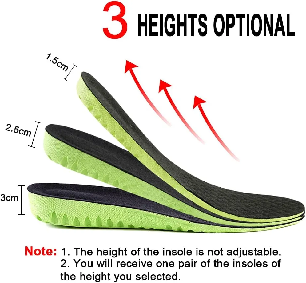Ailaka Elastic Shock Absorbing Height Increasing Sports Shoe Insoles, Soft Breathable Honeycomb Orthotic Replacement Inserts for Men & Women