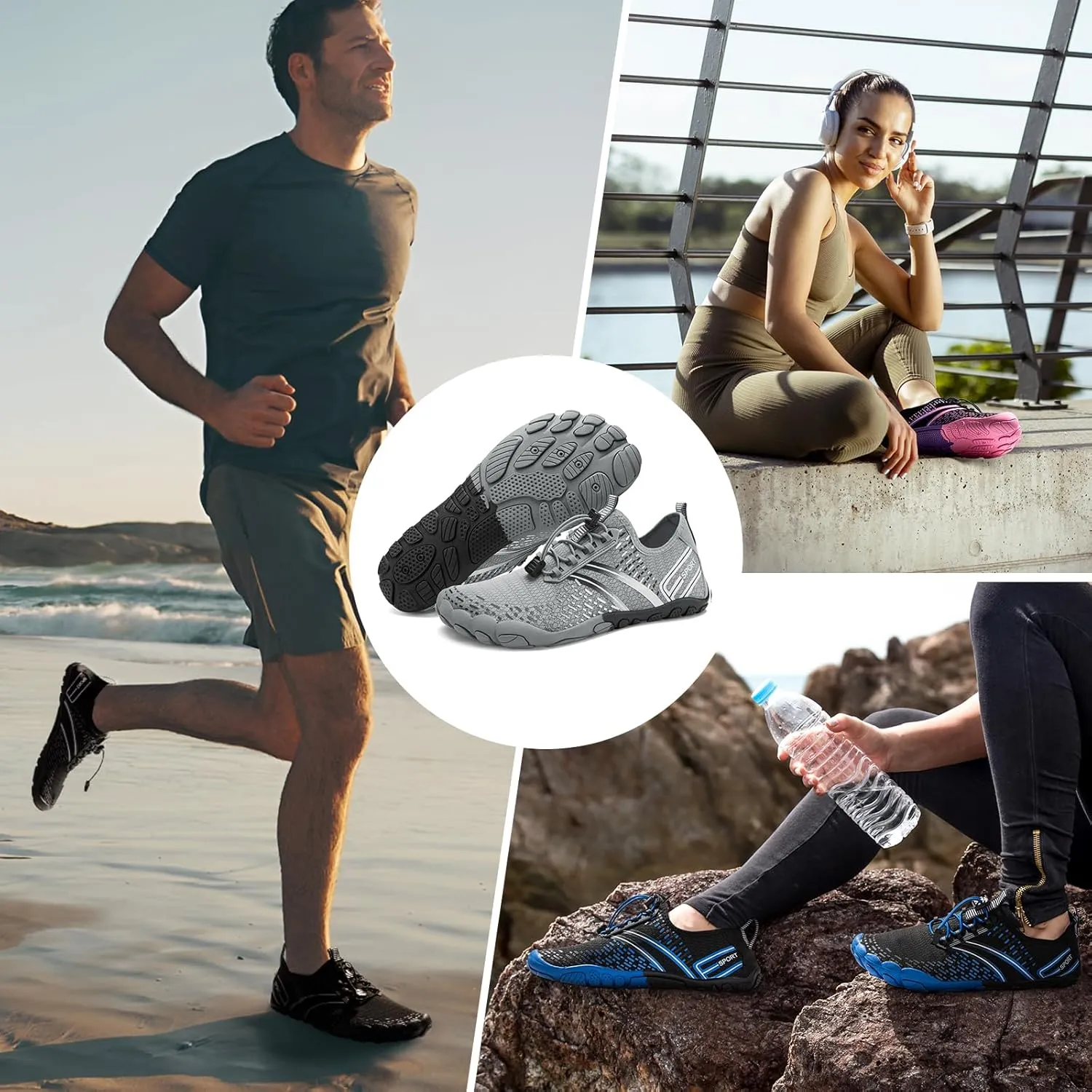 ATHMILE Hiking Barefoot Water Shoes for Women Men Beach Swim Aqua Pool River Quick Dry Athletic Wide Toe Outdoor Sport Kayaking Boating Rock Climbing Yoga Lake