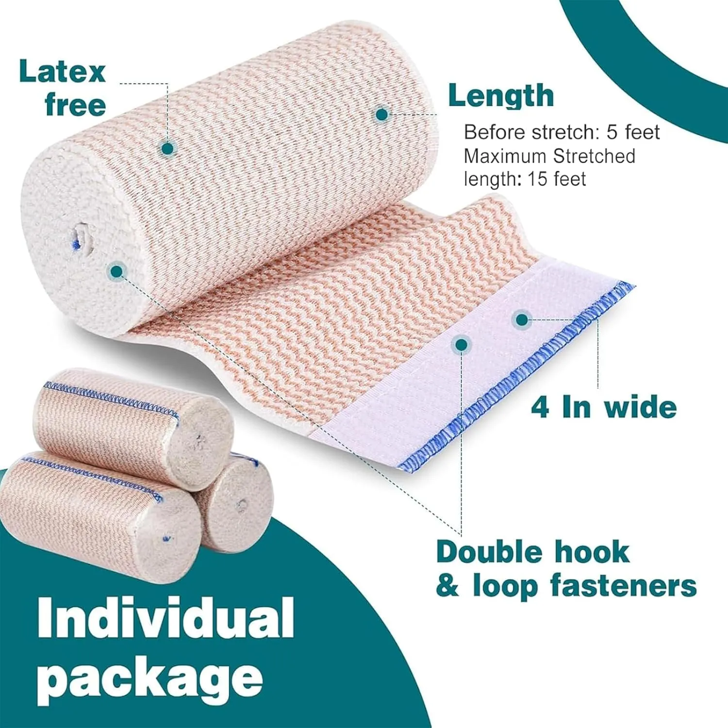 AZEN Premium 6 Pack Elastic Bandage Wrap 4 Inch, Compression Wrap Bandage for Legs, Lymphedema Wraps for Legs, Ankle, Knee, Tummy, Body, Latex-Free