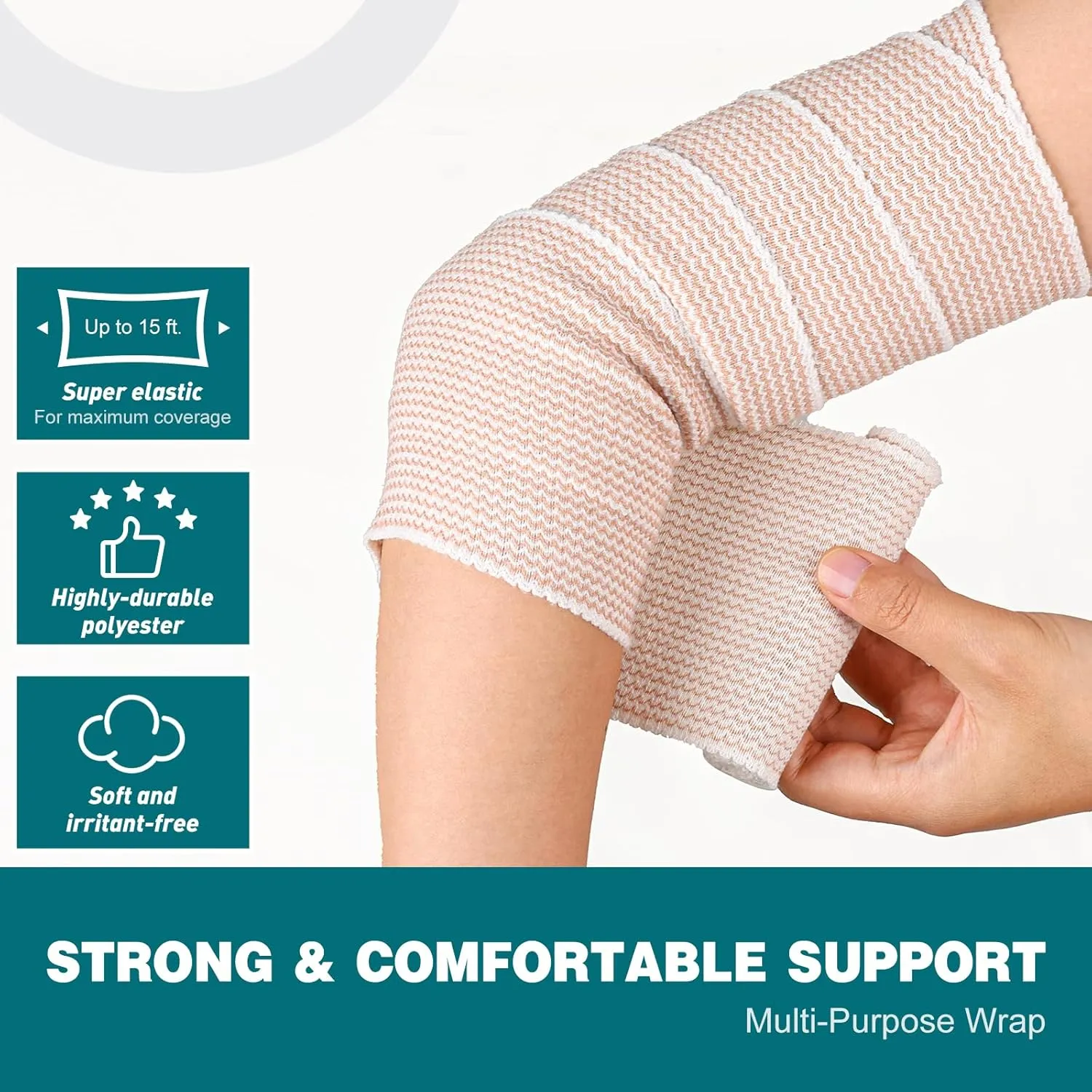AZEN Premium 6 Pack Elastic Bandage Wrap 4 Inch, Compression Wrap Bandage for Legs, Lymphedema Wraps for Legs, Ankle, Knee, Tummy, Body, Latex-Free