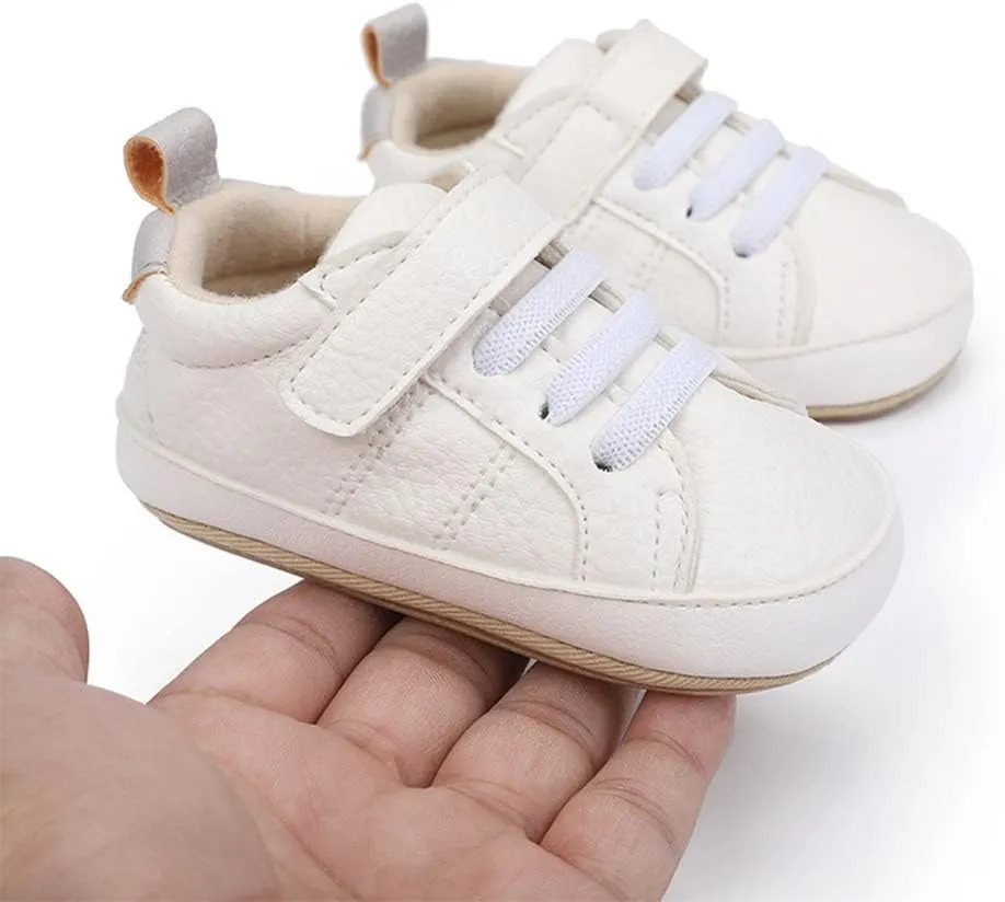 Baby Boys Girls Leather PRE-Walking Sneakers Toddler Anti-Slip Rubber Sole Infant Lightweight First Step Shoes