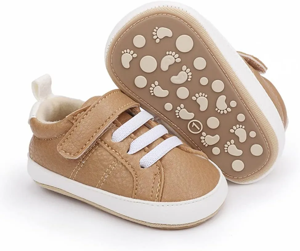Baby Boys Girls Leather PRE-Walking Sneakers Toddler Anti-Slip Rubber Sole Infant Lightweight First Step Shoes