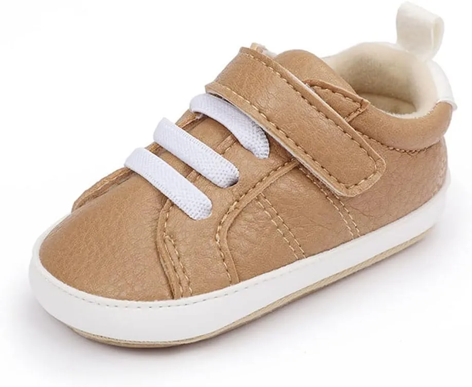 Baby Boys Girls Leather PRE-Walking Sneakers Toddler Anti-Slip Rubber Sole Infant Lightweight First Step Shoes