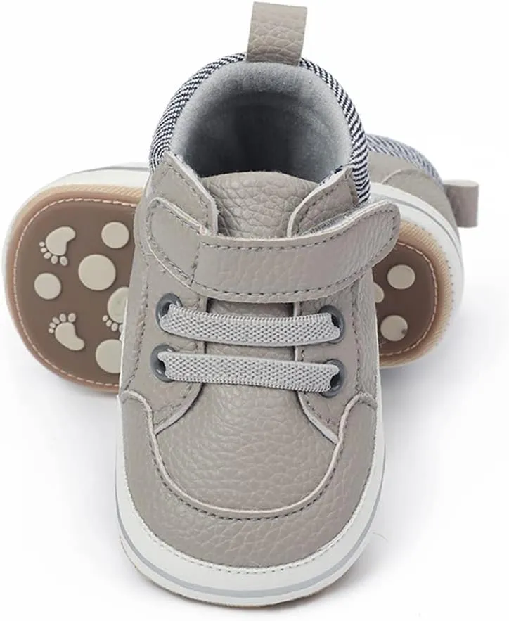 Baby Boys Girls Leather PRE-Walking Sneakers Toddler Anti-Slip Rubber Sole Infant Lightweight First Step Shoes