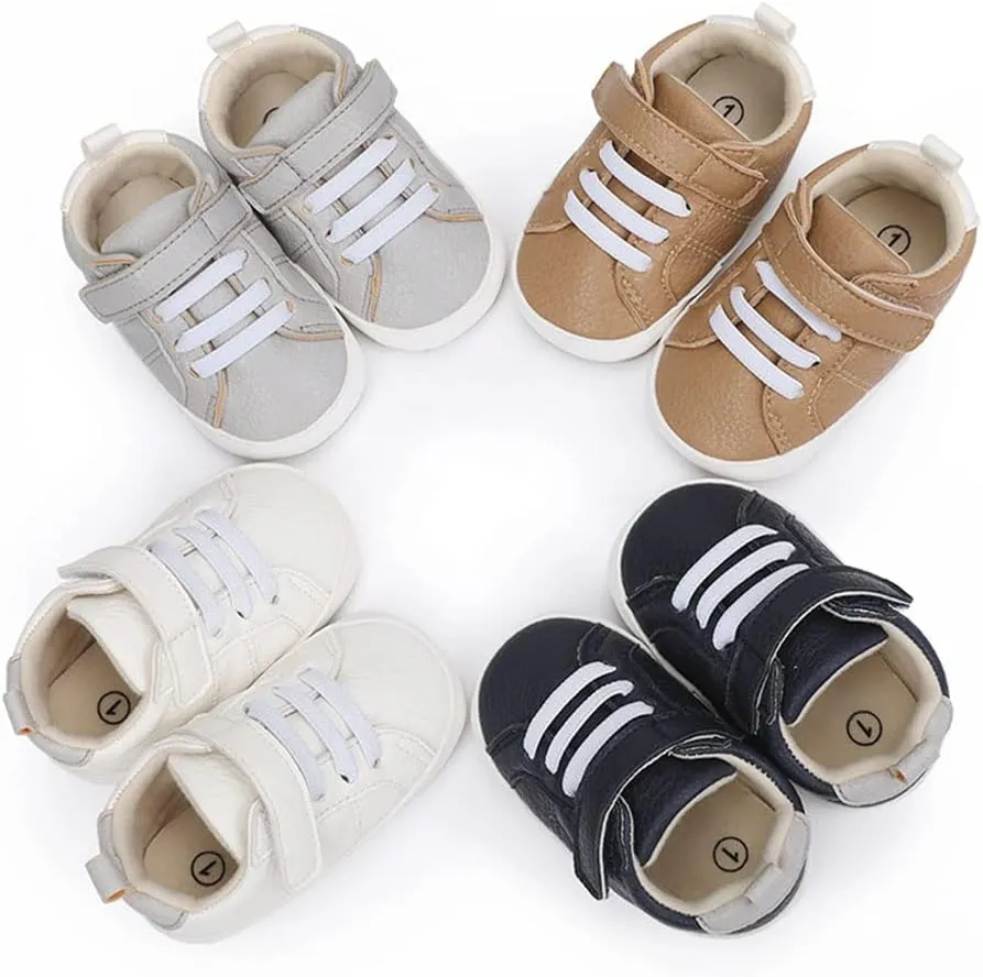 Baby Boys Girls Leather PRE-Walking Sneakers Toddler Anti-Slip Rubber Sole Infant Lightweight First Step Shoes