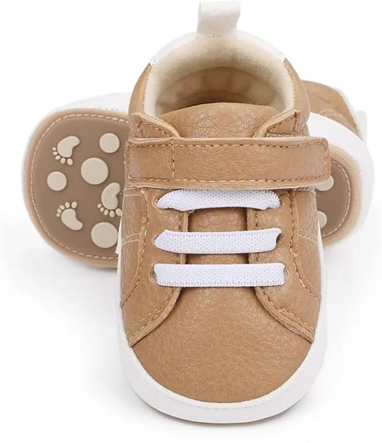 Baby Boys Girls Leather PRE-Walking Sneakers Toddler Anti-Slip Rubber Sole Infant Lightweight First Step Shoes