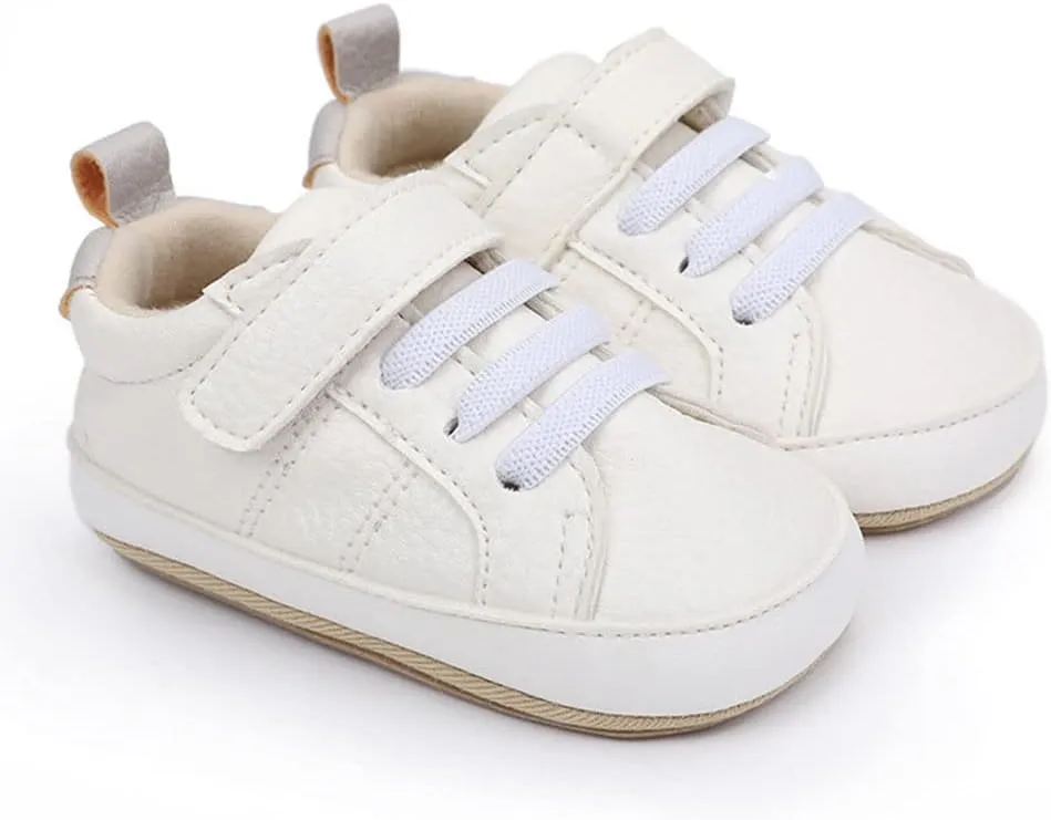Baby Boys Girls Leather PRE-Walking Sneakers Toddler Anti-Slip Rubber Sole Infant Lightweight First Step Shoes