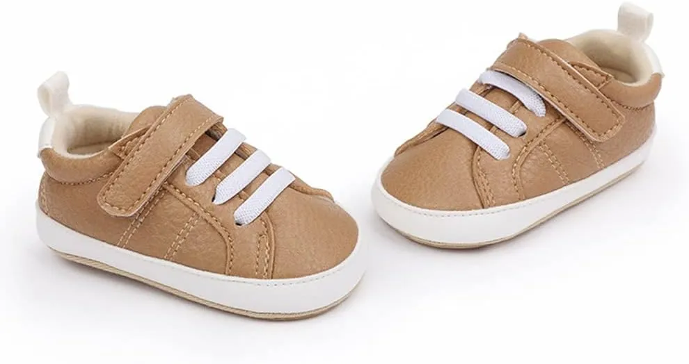 Baby Boys Girls Leather PRE-Walking Sneakers Toddler Anti-Slip Rubber Sole Infant Lightweight First Step Shoes