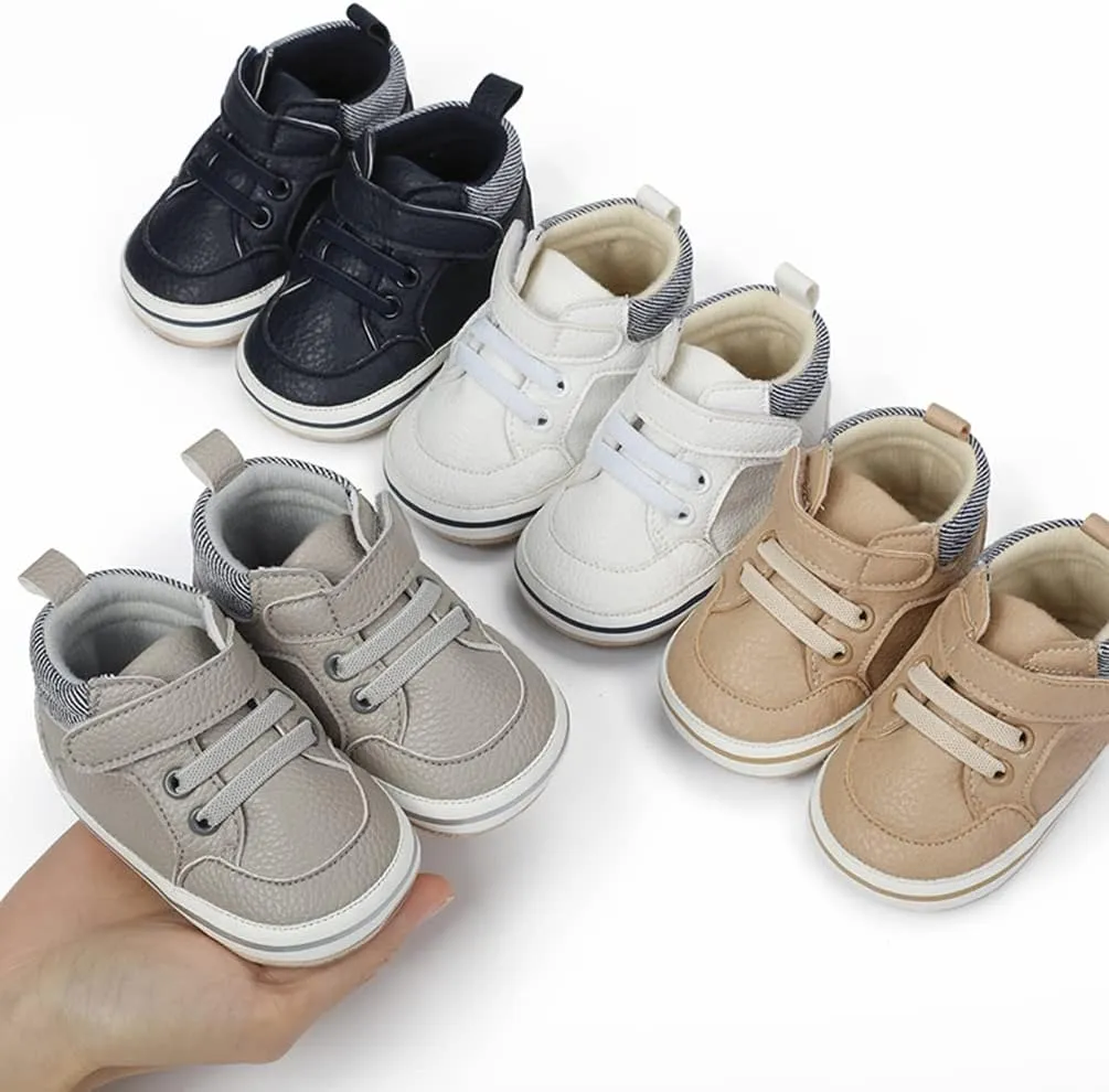 Baby Boys Girls Leather PRE-Walking Sneakers Toddler Anti-Slip Rubber Sole Infant Lightweight First Step Shoes