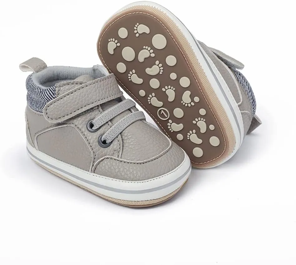 Baby Boys Girls Leather PRE-Walking Sneakers Toddler Anti-Slip Rubber Sole Infant Lightweight First Step Shoes