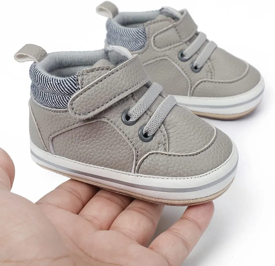 Baby Boys Girls Leather PRE-Walking Sneakers Toddler Anti-Slip Rubber Sole Infant Lightweight First Step Shoes
