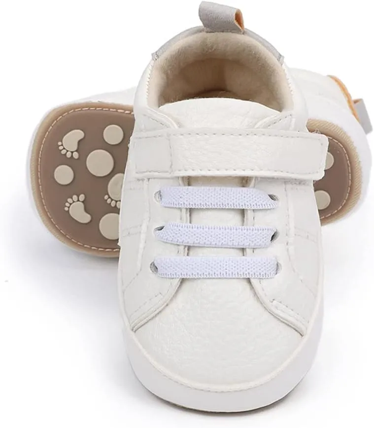 Baby Boys Girls Leather PRE-Walking Sneakers Toddler Anti-Slip Rubber Sole Infant Lightweight First Step Shoes
