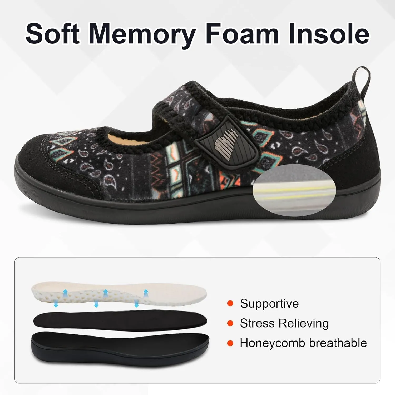 BARERUN Womens Slippers Wide Diabetic Shoes for Women Adjustable House Slippers Swollen Bunions Neuropathy House Shoes Stable Non Slip Barefoot Walking Shoes Indoor Outdoor