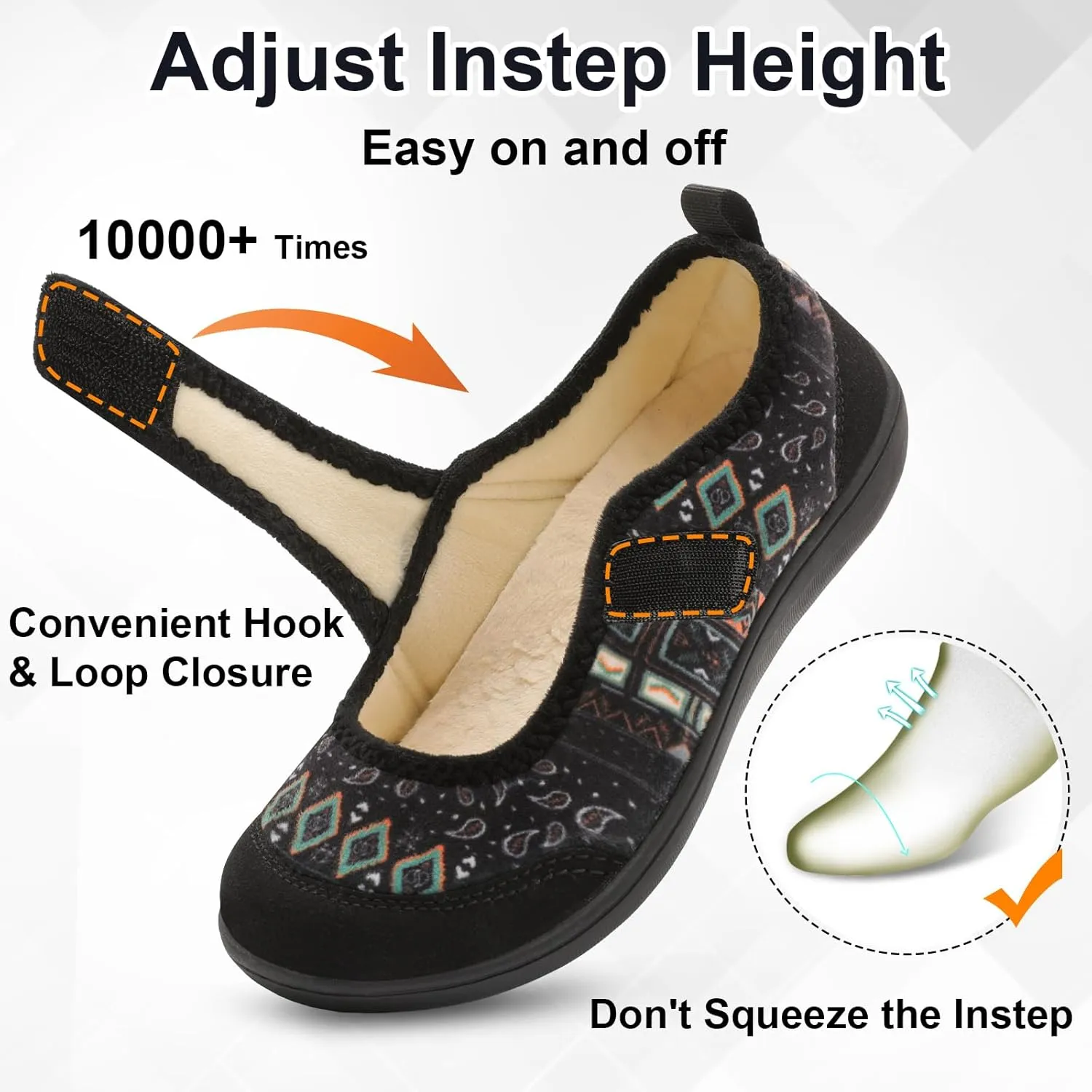 BARERUN Womens Slippers Wide Diabetic Shoes for Women Adjustable House Slippers Swollen Bunions Neuropathy House Shoes Stable Non Slip Barefoot Walking Shoes Indoor Outdoor