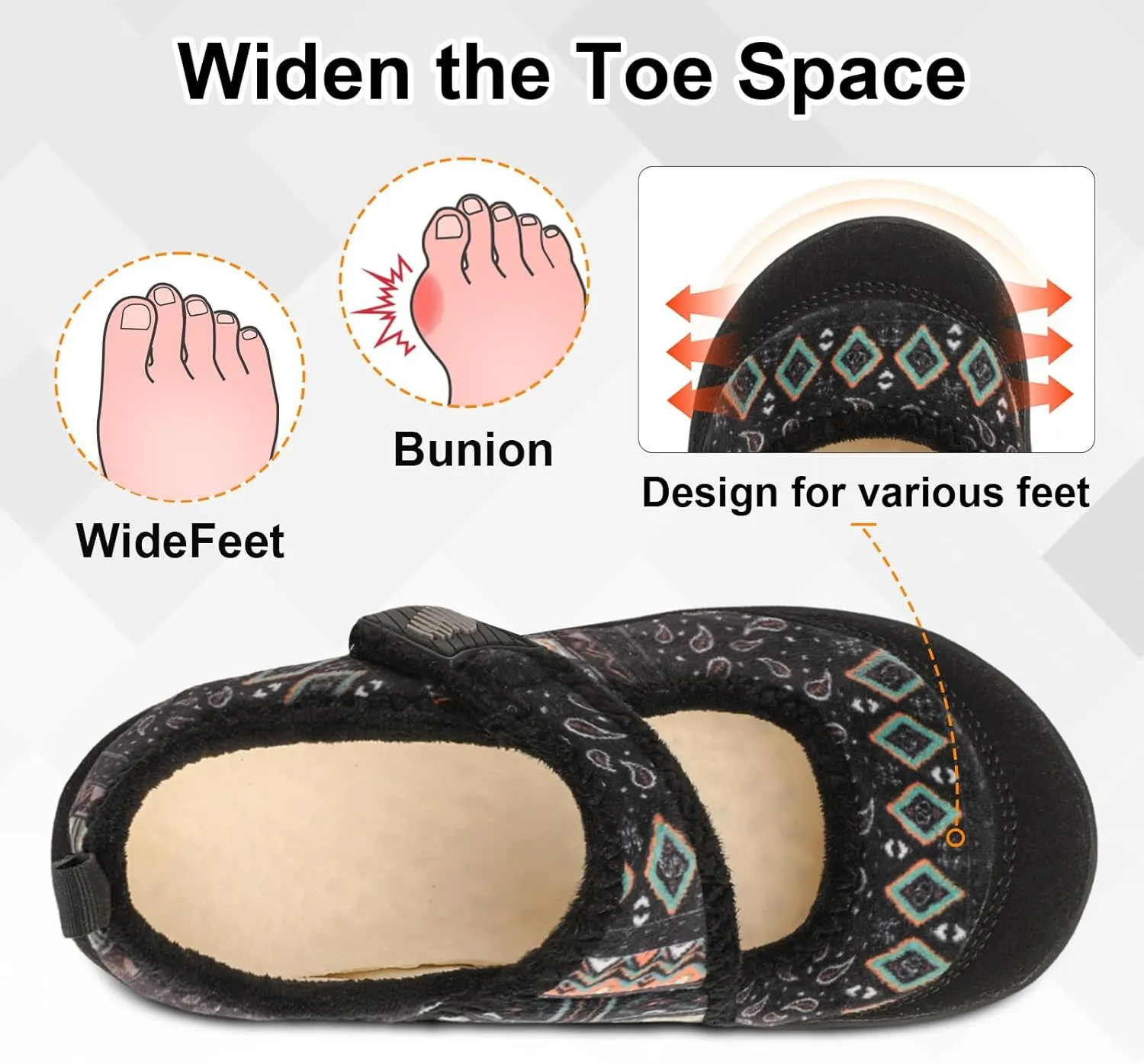 BARERUN Womens Slippers Wide Diabetic Shoes for Women Adjustable House Slippers Swollen Bunions Neuropathy House Shoes Stable Non Slip Barefoot Walking Shoes Indoor Outdoor
