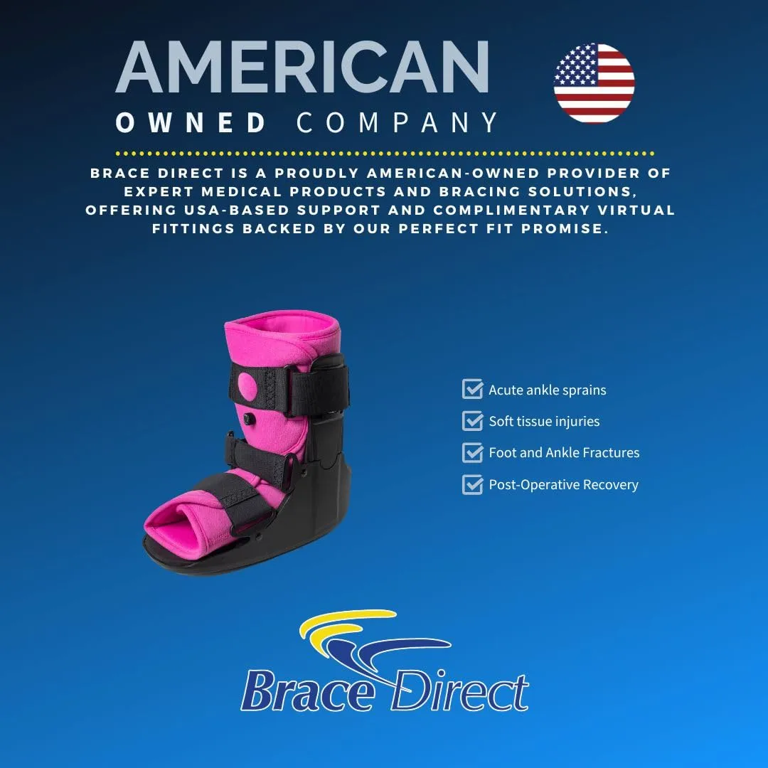 Brace Direct Womens Short Air Walker Boot with Pink Liner  Low-Profile CAM Air Pump, Orthopedic Support for Foot & Ankle Fractures, Sprains & Post-Op Recovery PDAC L4360/L4361  Small (US Shoe