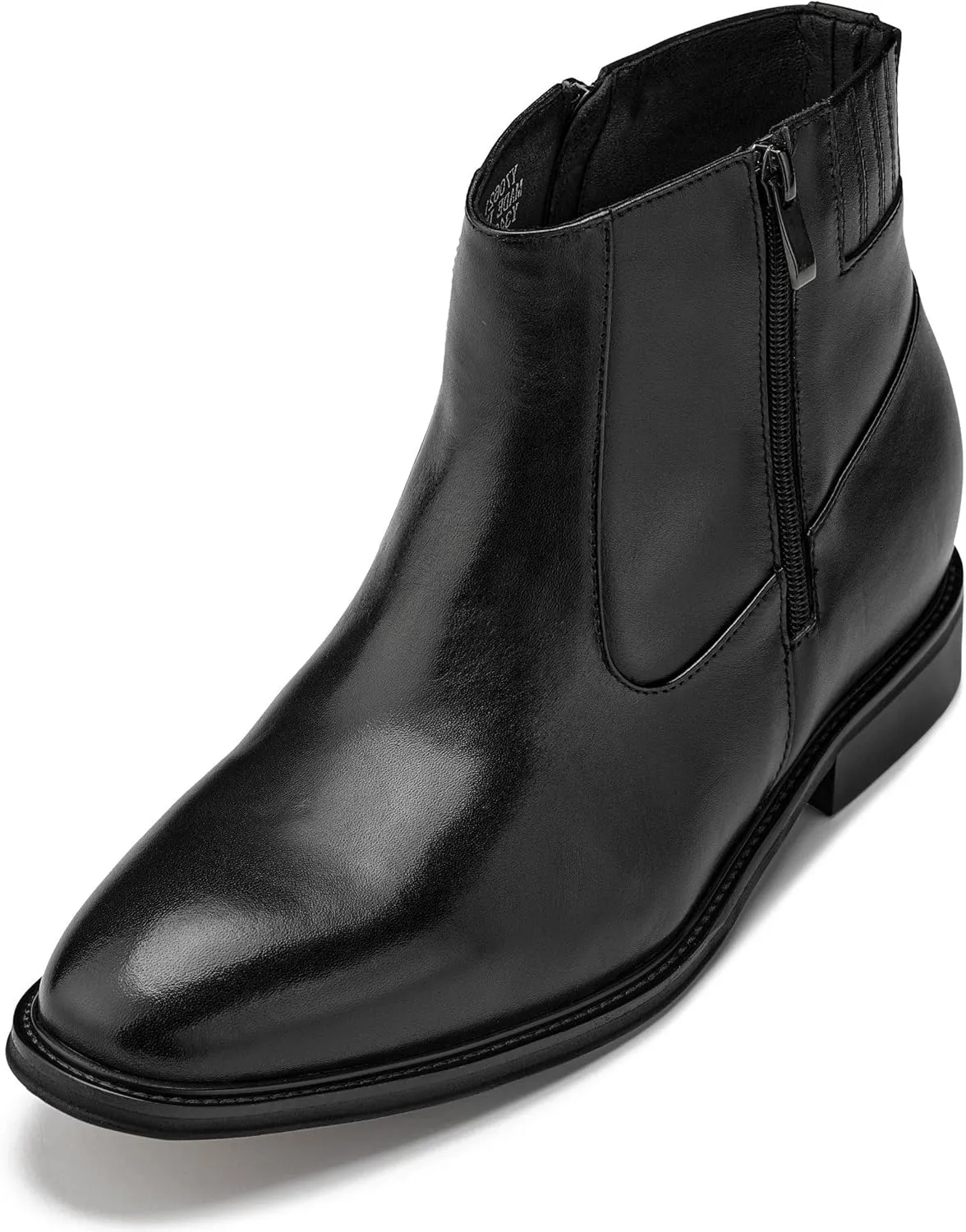 CALTO Men's Invisible Height Increasing Elevator Shoes - Black Premium Leather Lightweight Zipper Boots - 2.8 Inches Taller - Y70621 - Size 11.5 D(M) US