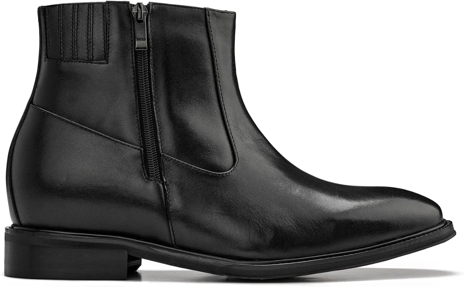 CALTO Men's Invisible Height Increasing Elevator Shoes - Black Premium Leather Lightweight Zipper Boots - 2.8 Inches Taller - Y70621 - Size 11.5 D(M) US