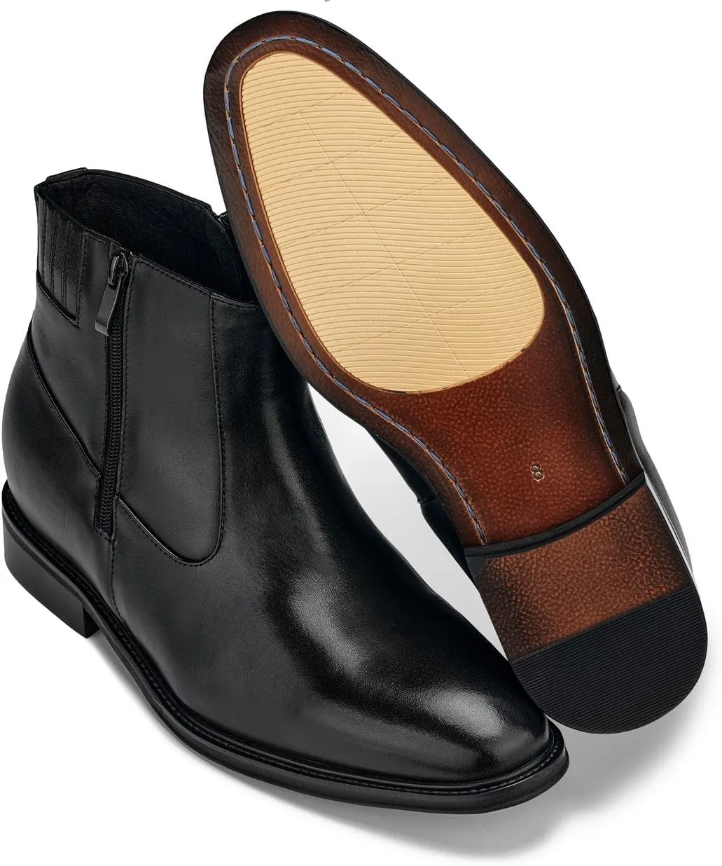 CALTO Men's Invisible Height Increasing Elevator Shoes - Black Premium Leather Lightweight Zipper Boots - 2.8 Inches Taller - Y70621 - Size 11.5 D(M) US