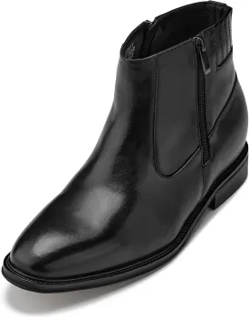 CALTO Men's Invisible Height Increasing Elevator Shoes - Black Premium Leather Lightweight Zipper Boots - 2.8 Inches Taller - Y70621 - Size 11.5 D(M) US