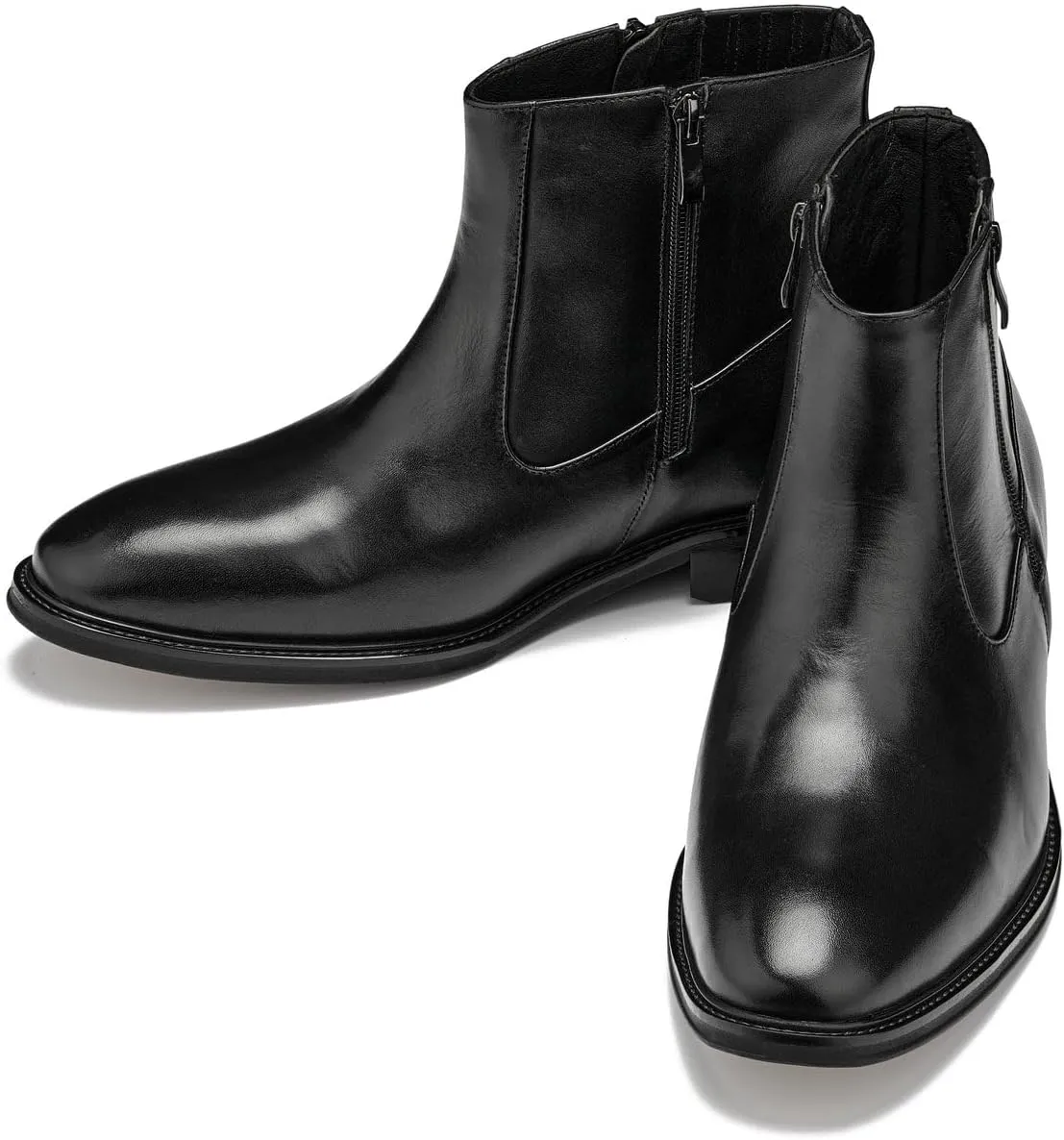 CALTO Men's Invisible Height Increasing Elevator Shoes - Black Premium Leather Lightweight Zipper Boots - 2.8 Inches Taller - Y70621 - Size 11.5 D(M) US