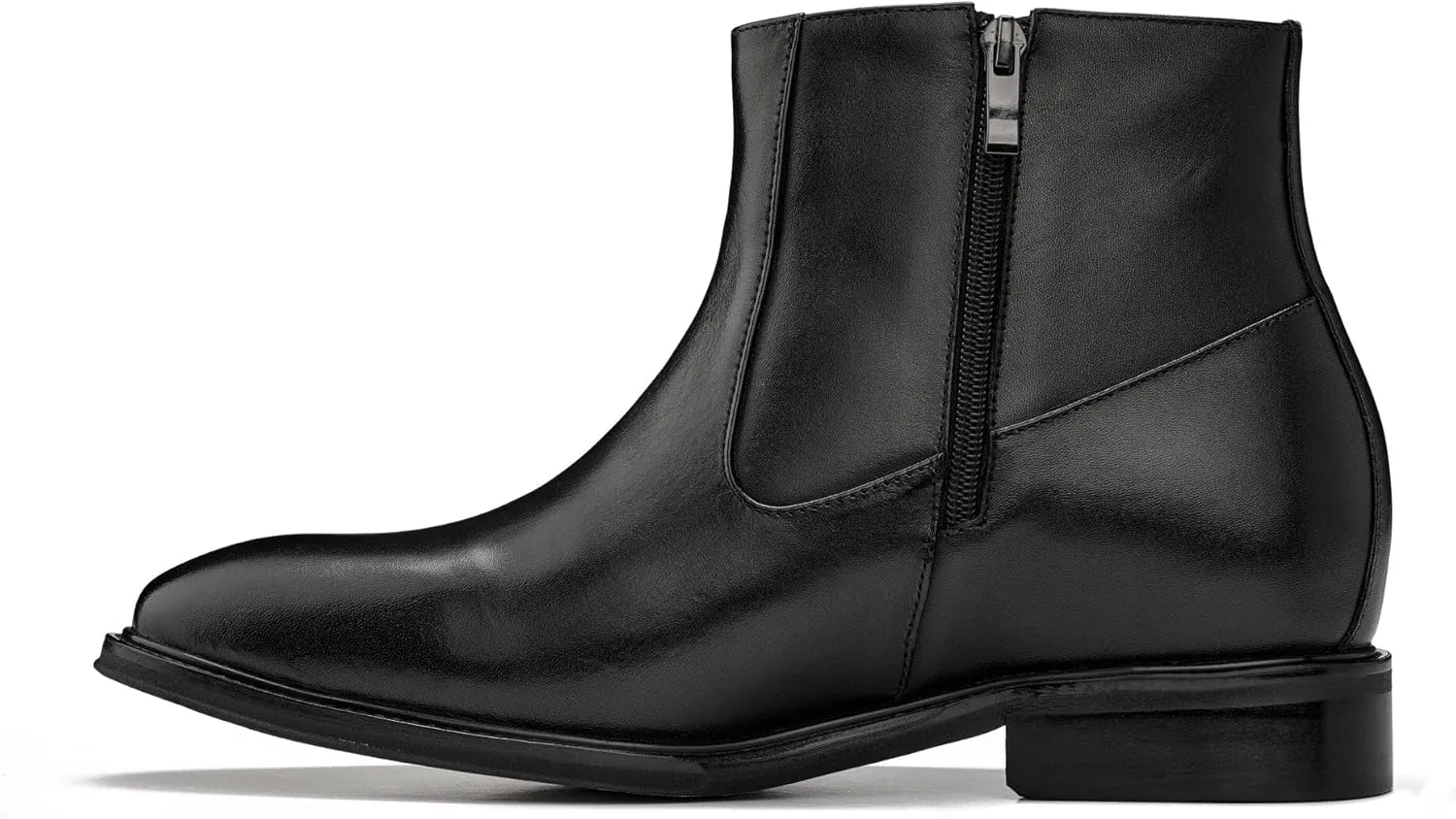 CALTO Men's Invisible Height Increasing Elevator Shoes - Black Premium Leather Lightweight Zipper Boots - 2.8 Inches Taller - Y70621 - Size 11.5 D(M) US
