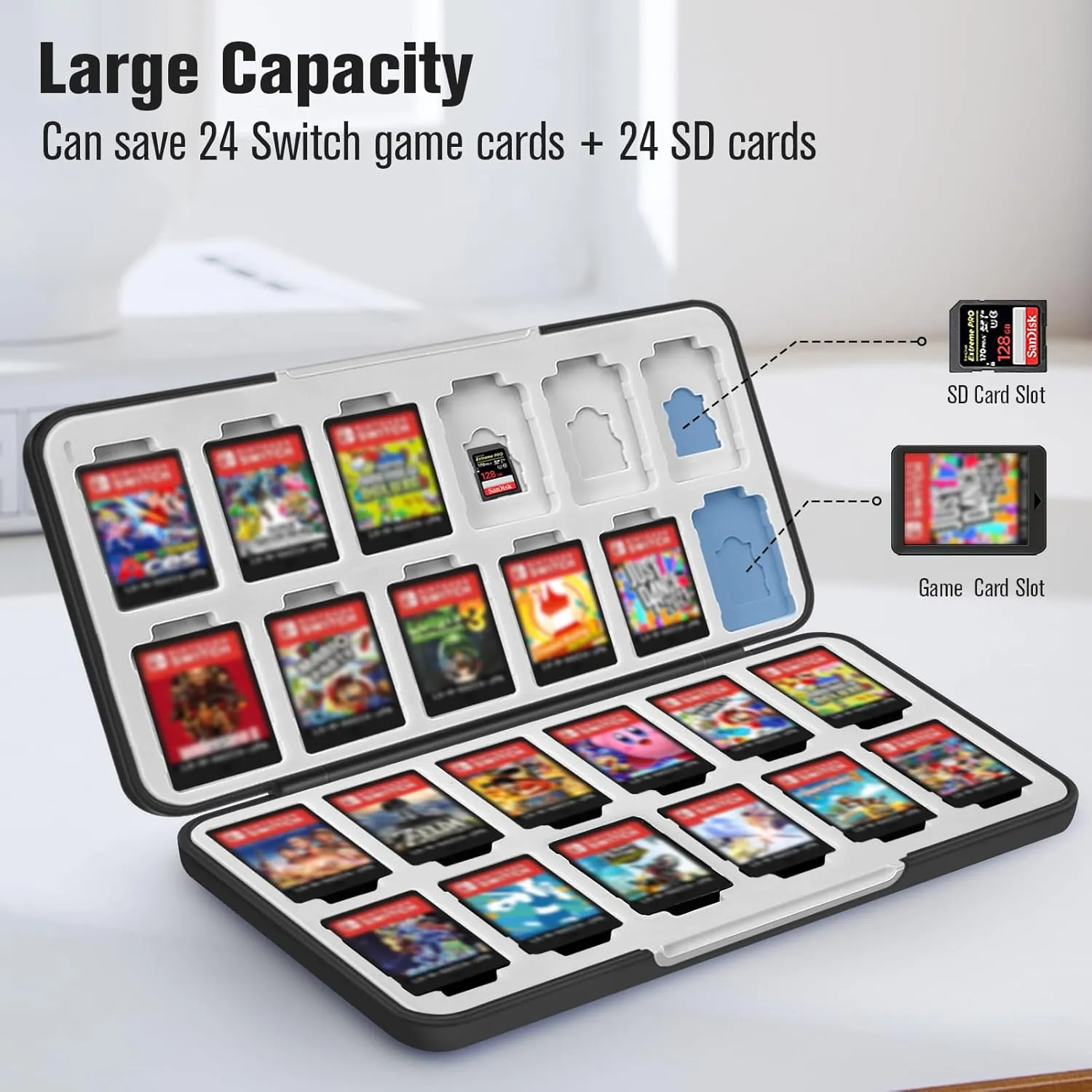 CaseBot Game Card Case for Nintendo Switch 2, Switch OLED/Lite, [Shockproof] Hard Shell 24 Game Holder Cartridge & 24 Slots Micro SD Card Storage Holder Box, Slim and Portable (lilac marble)