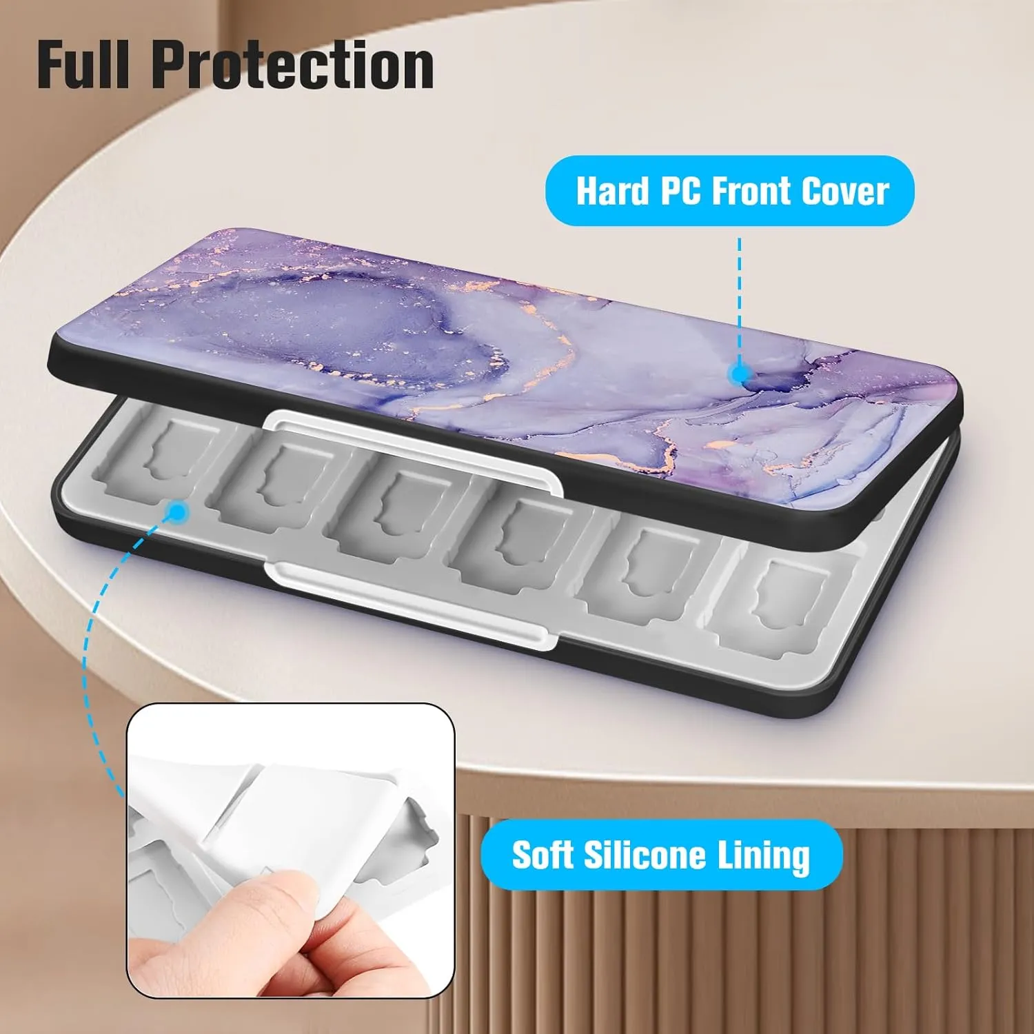 CaseBot Game Card Case for Nintendo Switch 2, Switch OLED/Lite, [Shockproof] Hard Shell 24 Game Holder Cartridge & 24 Slots Micro SD Card Storage Holder Box, Slim and Portable (lilac marble)