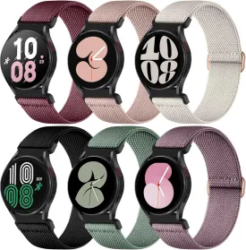 Charlam 6 Pack Bands Compatible with Galaxy Watch 7 6 5 4 Band 40mm 44mm/Samsung Watch 5 Pro 45mm/Active 2 Band/Watch 3 41mm/Galaxy Watch 6 4 Classic,20mm Stretchy Sport Solo Loop Breathable Wristband