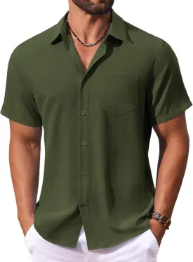 COOFANDY Men's Button Down Shirts Short Sleeve Casual Summer Shirts Beach Wedding Shirt with Pocket