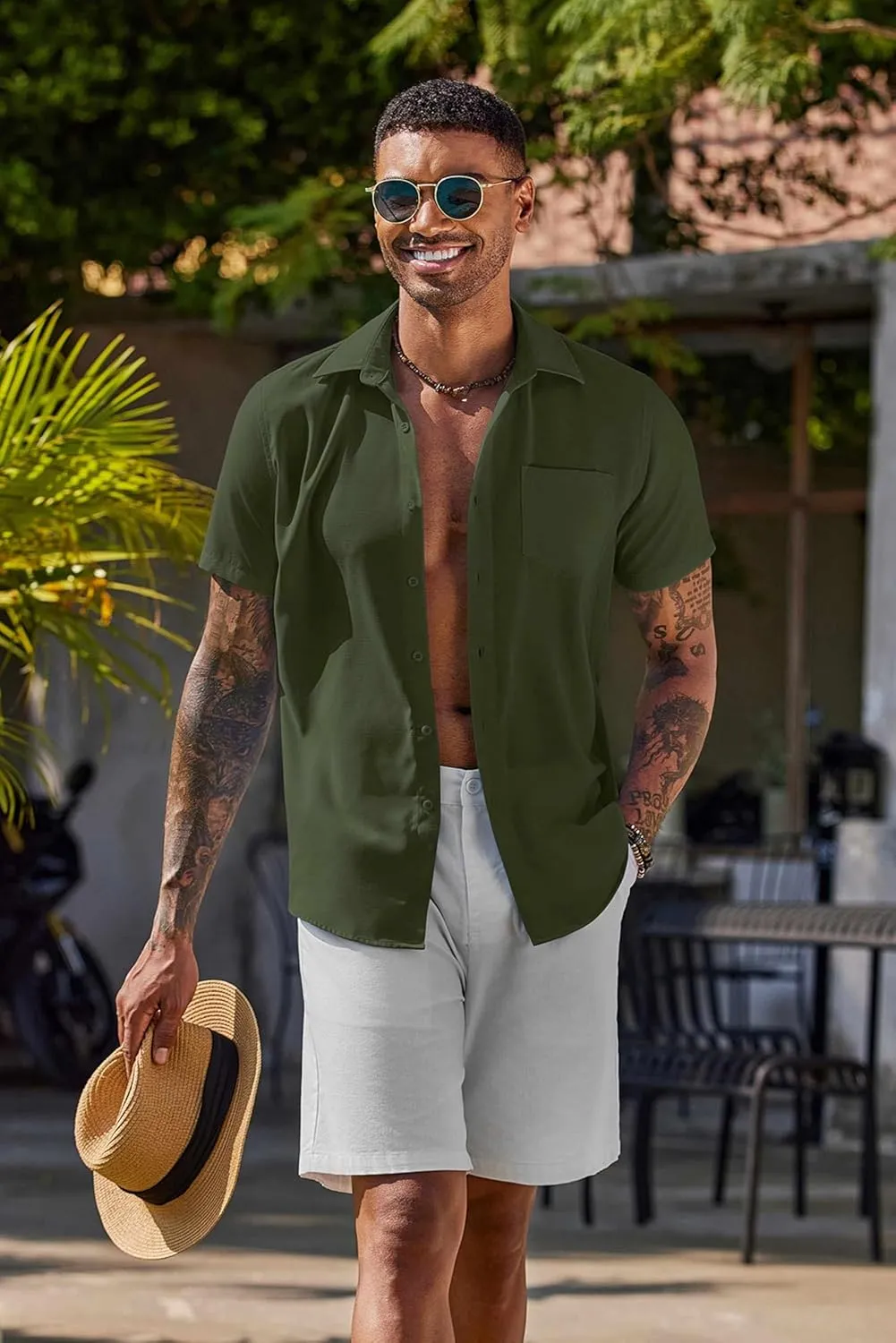COOFANDY Men's Button Down Shirts Short Sleeve Casual Summer Shirts Beach Wedding Shirt with Pocket